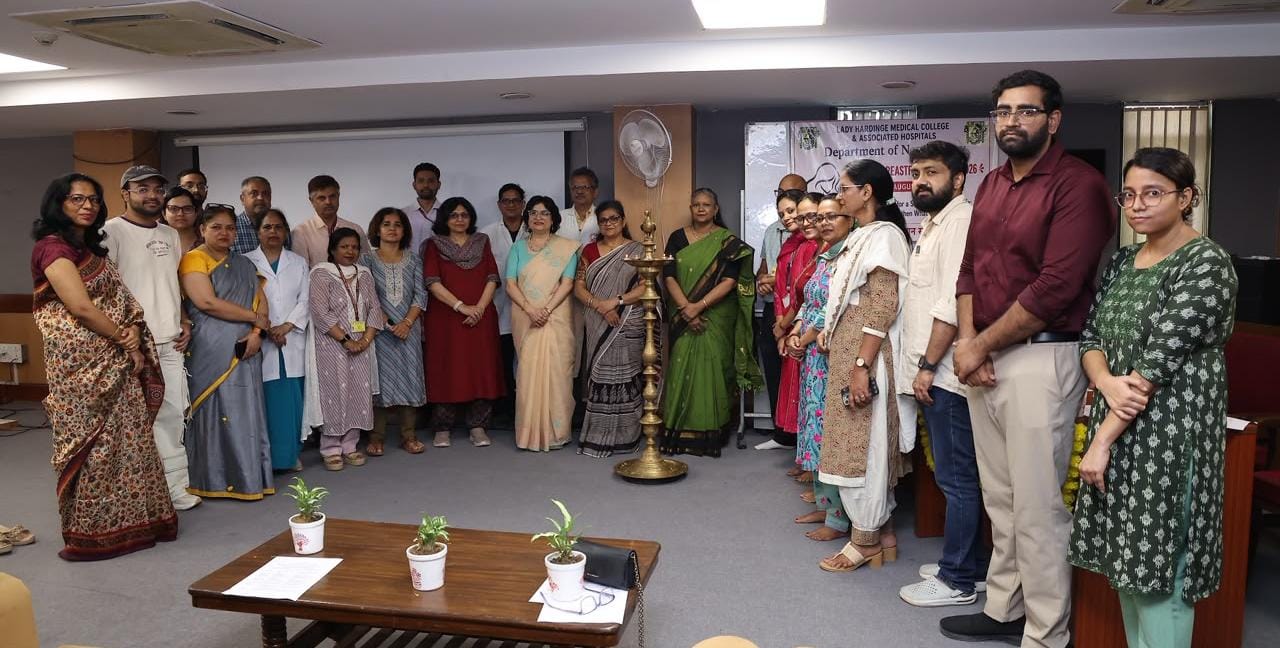 Dept of Neonatology, LHMC, inaugurated World Breastfeeding Week 2026 in the presence of Dr. Sujata Gautam, Principal; Dr. Arvind Kumar, MS; and Dr. Pratima Anand, Officiating Head, Neonatology